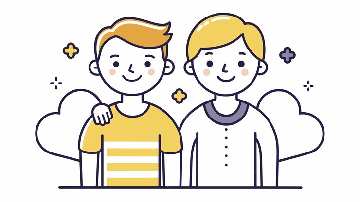 Vector i love youと書かれた黄色いシャツを着た2人の漫画画像
