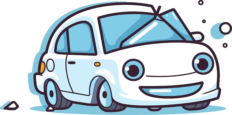 Vector 青い顔と青い目を持つ白い車の漫画画像