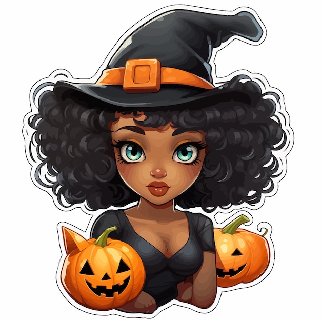 a cartoon image of a witch with a pumpkin on it