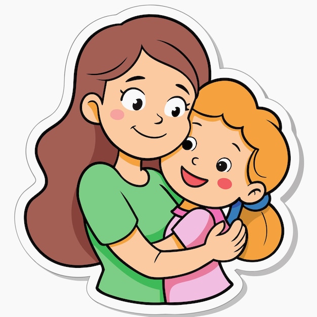 Vector a cartoon image of a woman hugging a girl with a doll