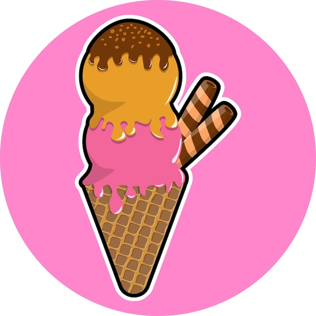 Vector cartoon images of ice cream and wafers with several flavors in the form of vector illustrations