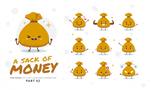 Cartoon images of money sack. second set.