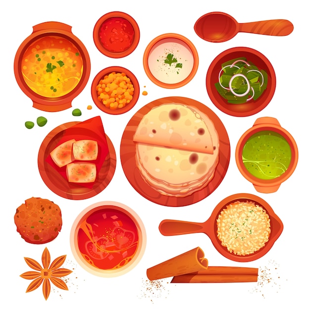 Cartoon Indiaas eten collectie