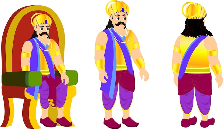 वेक्टर cartoon indian king character sheet