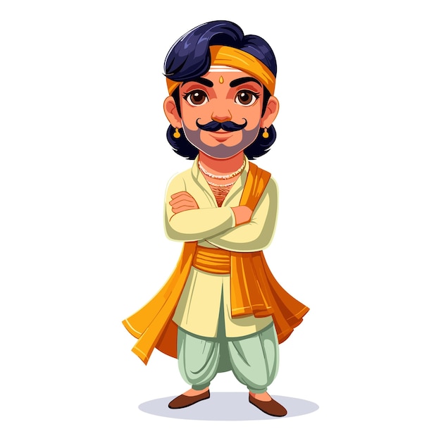 cartoon Indian man with traditional clothes and namaste vector illustration