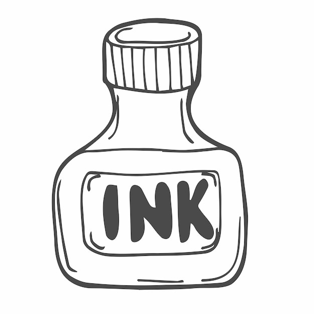 Vector cartoon ink bottle in doodle style