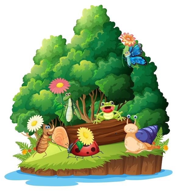 cartoon insect and beetle in the forest