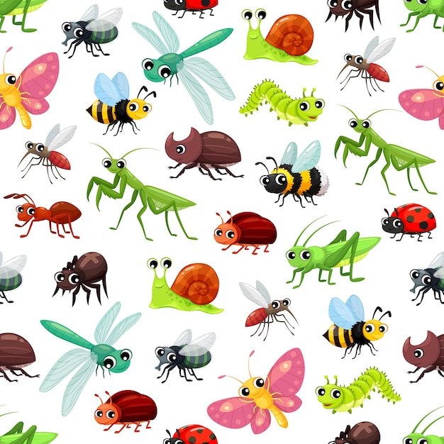 Cartoon insecten naadloze patroon vlinder bugs