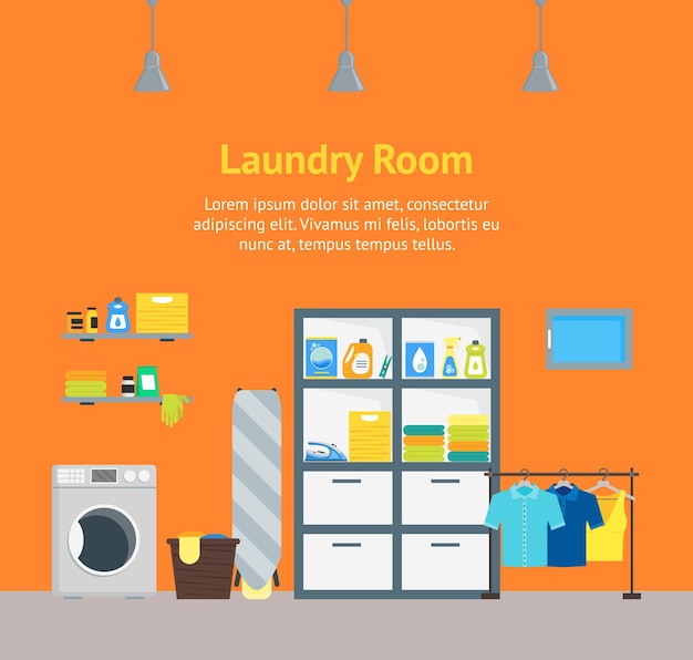 Cartoon interior laundry room with furniture vector