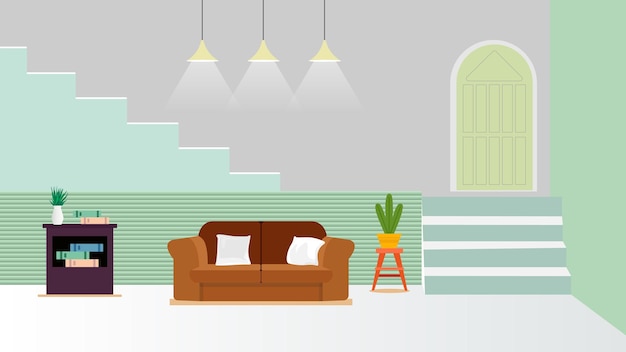 cartoon interior of a living room with sofa