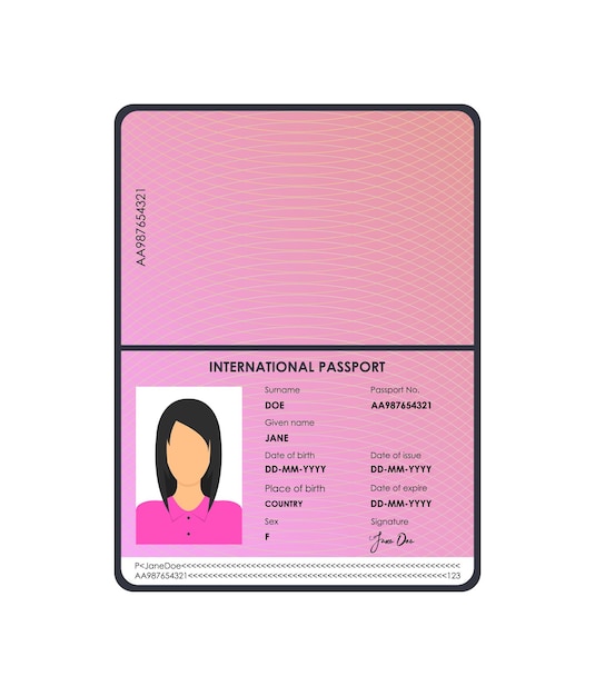 Карикатура международный женский паспорт туризм и путешествия концепция плоский дизайн стиль векторная иллюстрация паспорта