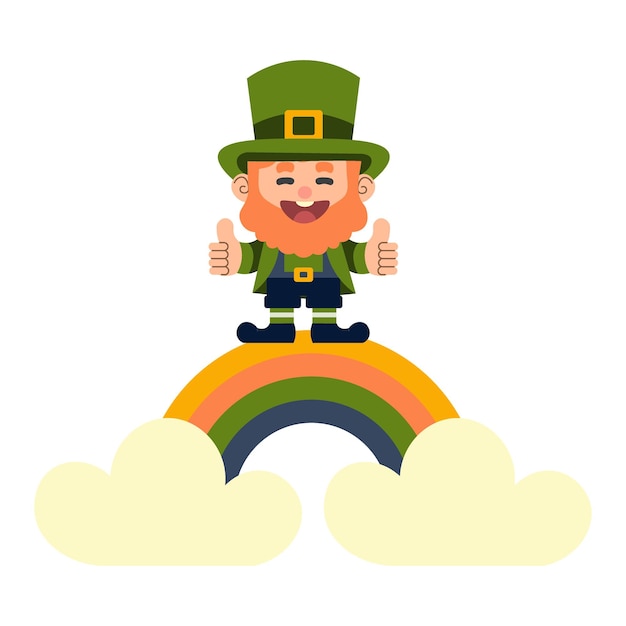 Vector a cartoon irish leprechaun and rainbow vector illustration st patricks day isolated object