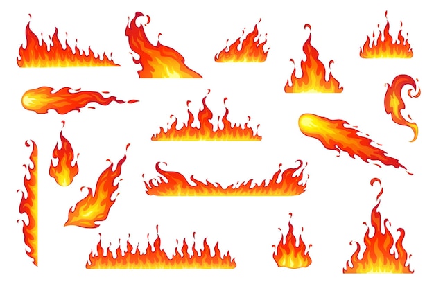 Vector cartoon isolated fire flames bonfire fire set