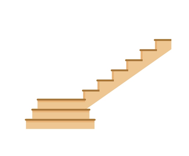 Cartoon isolated wooden and stone stairs wood staircase and stairway Modern stair flights without railings decorative wooden step treads and rock risers house and castle interior objects EPS 10