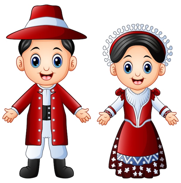 Cartoon italiaans paar dat traditionele kostuums draagt