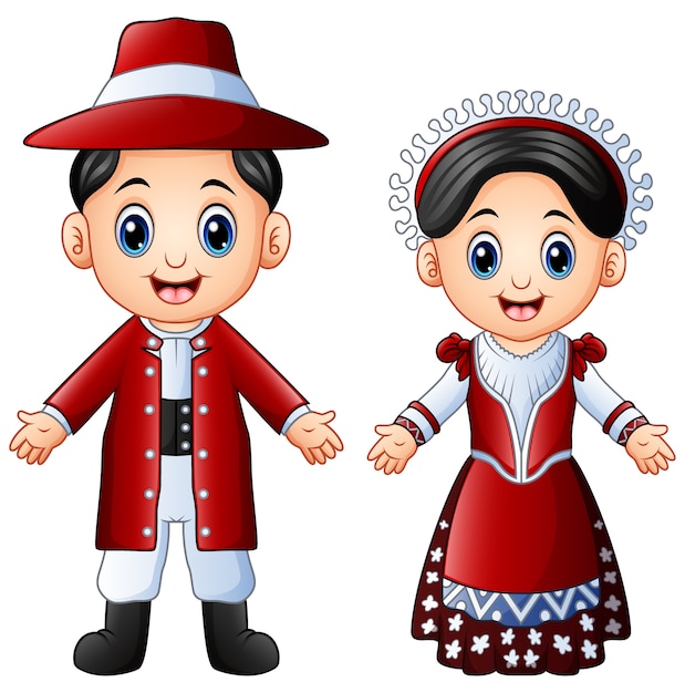 Vector cartoon italian couple wearing traditional costumes