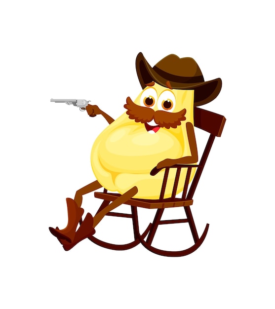 Vector cartoon italian pasta cowboy in rocking chair