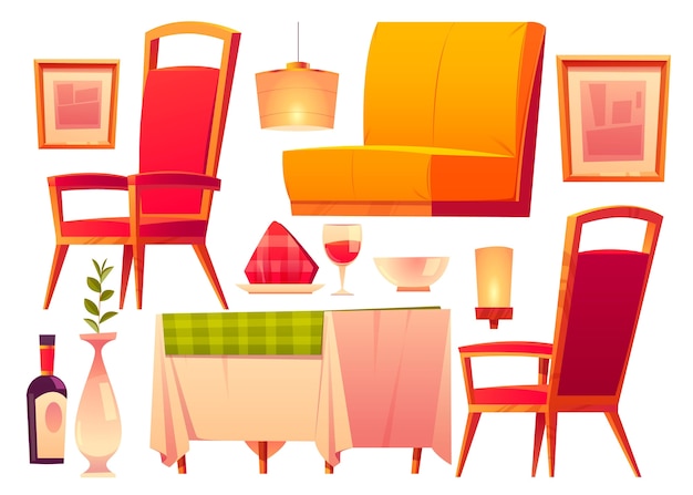 Vector cartoon italian restaurant furniture collection