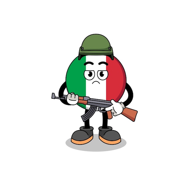 Vettore cartone animato del design del personaggio del soldato bandiera italia