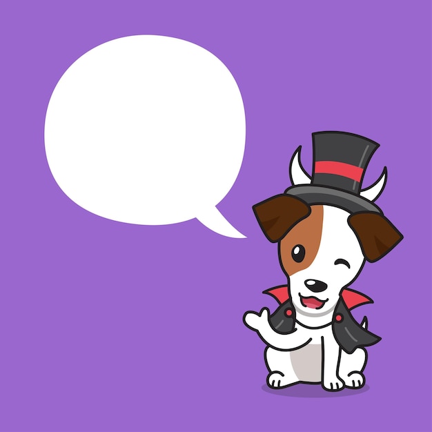 Vector cartoon jack russell terrier dog with halloween costume and speech bubble