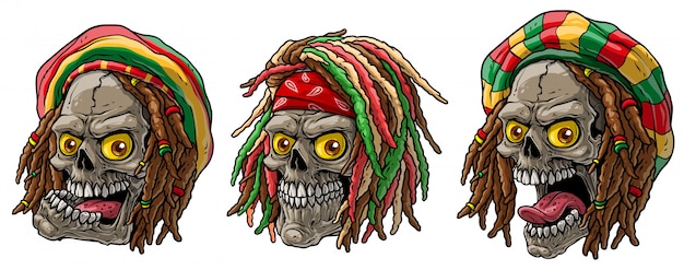 Cartoon Jamaicaanse rasta schedels met dreadlocks