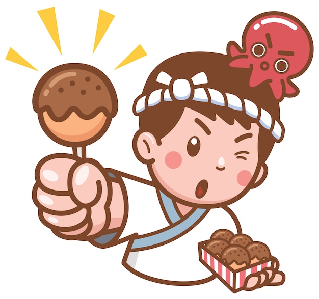 Vector cartoon japanese chef presenting food