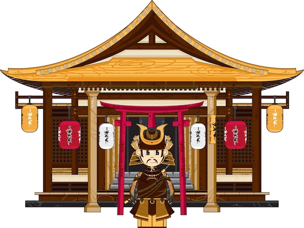 古代寺院の歴史の外の漫画日本のサムライ戦士 イラスト