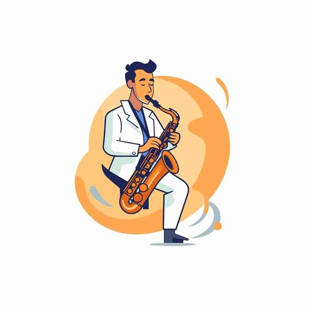 Vector cartoon jazzmuzikant die saxofoon speelt flat style vector illustratie