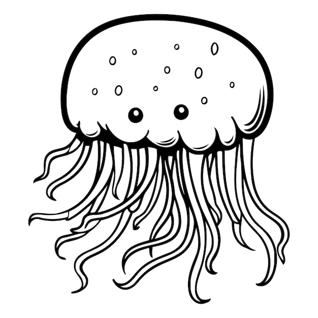 Вектор Карикатурная медуза, изолированная на белом фоне векторная иллюстрация в стиле рисунка