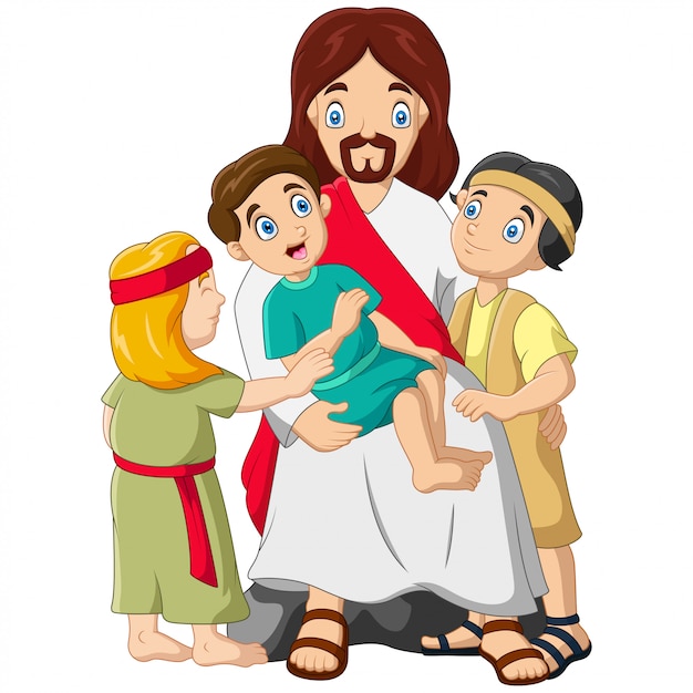 Cartoon Jesus Christus with children