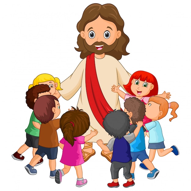 Vector cartoon jesus christus with children