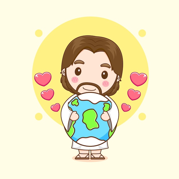 Cartoon Jesus hugs the earth