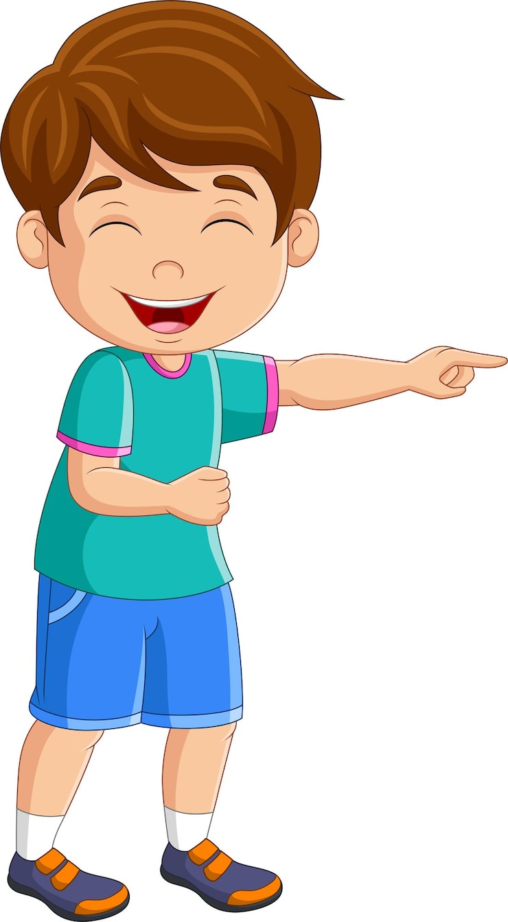 Vector cartoon jongen hardop lachen en wijzen