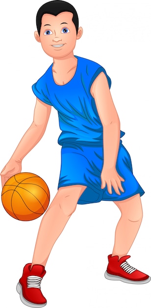 cartoon jongen spelen basketbal