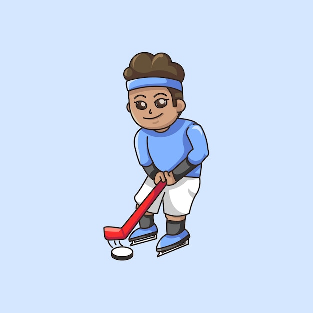 Cartoon jongen spelen hockey illustratie