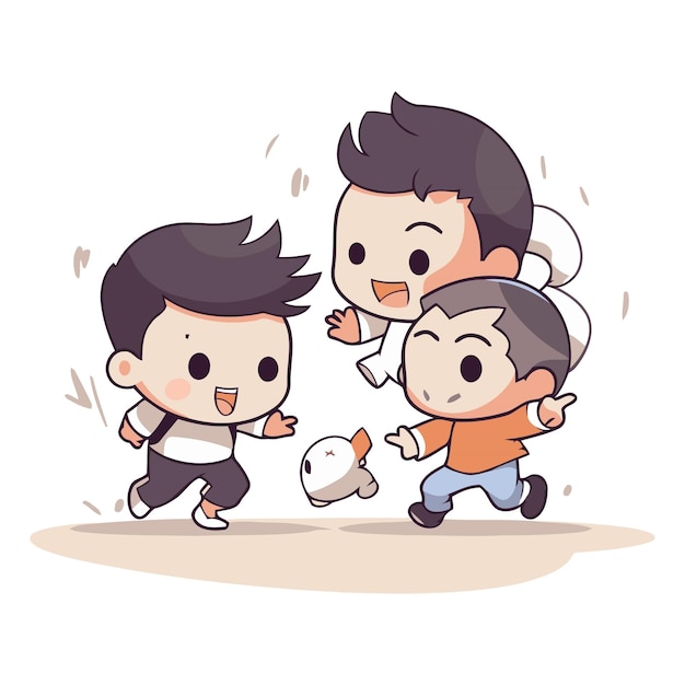 Cartoon jongens spelen voetbal van kinderen spelen voetbal