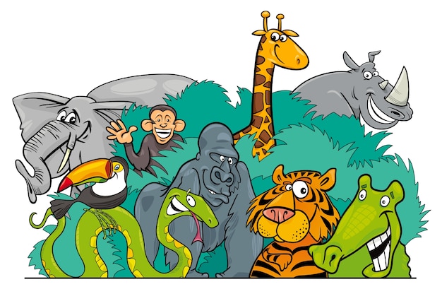 Cartoon jungle wild animal characters