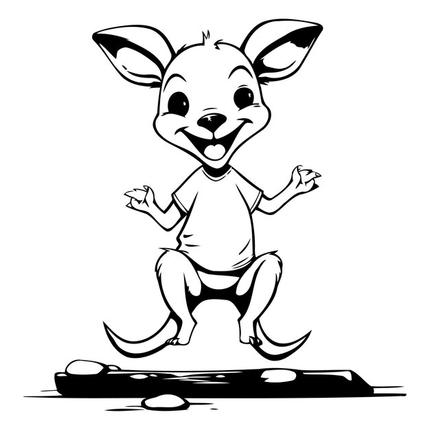 Vector cartoon kangaroo on a wooden bridge vector illustration