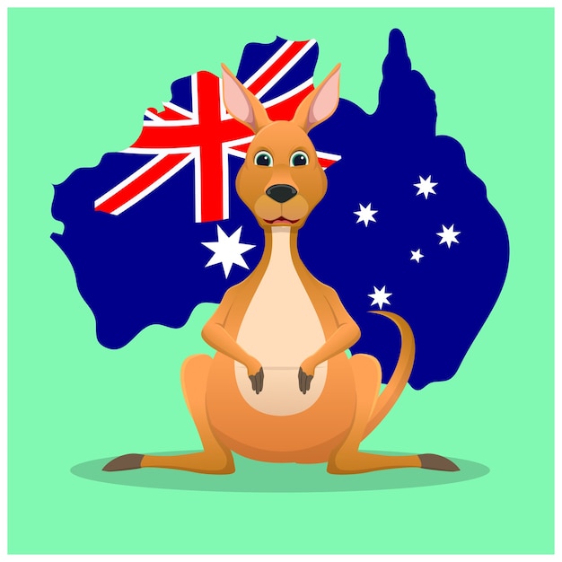 Cartoon kangoeroe mascotte ontwerp met australië eiland achtergrond