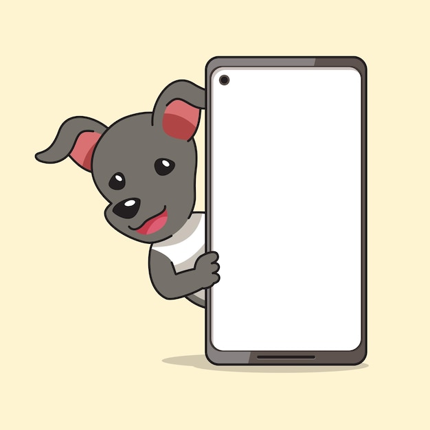 Cartoon karakter greyhound hond en smartphone