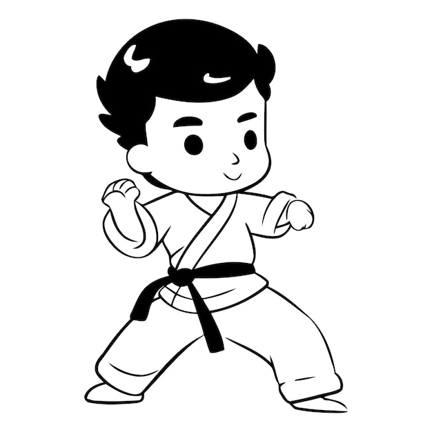 Cartoon karate boy doing karate kick