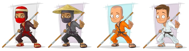 Cartoon karate boy e ninja character set