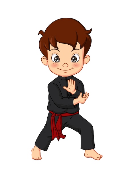 Cartoon karate jongen kimono opleiding karate dragen