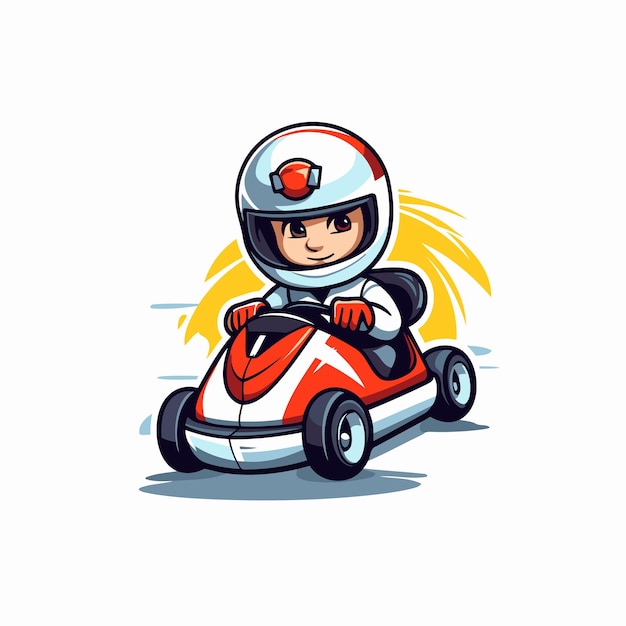 Cartoon karting boy driving a race car vector illustration