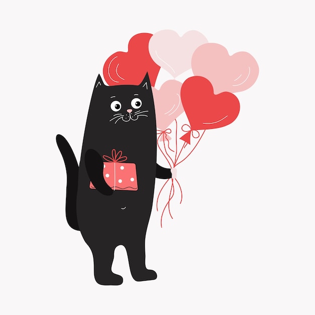 Cartoon kat met een geschenkdoos