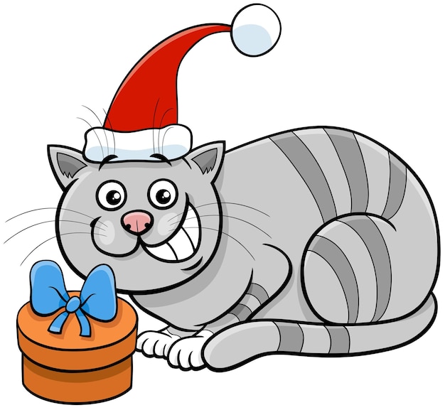 Cartoon kat of kitten met cadeau in de kersttijd