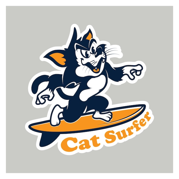 Vector cartoon kat surfer