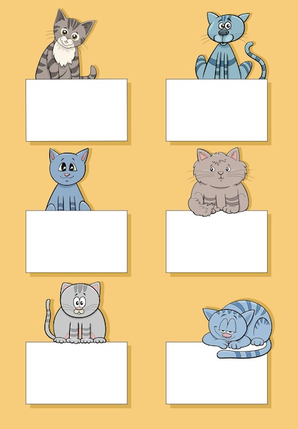 Cartoon katten en kittens met kaarten ontwerpset