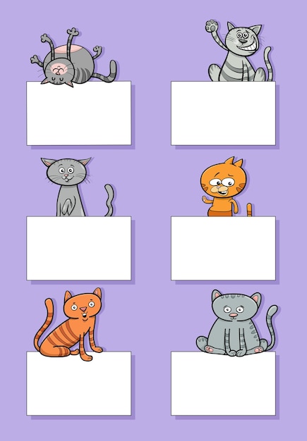 Cartoon katten en kittens met kaarten ontwerpset