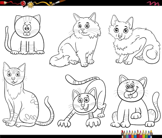 Cartoon katten stripfiguren instellen kleurplaat